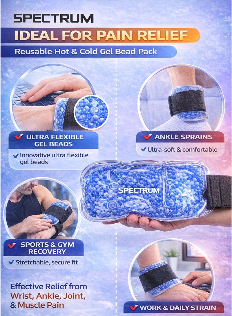 Spectrum Hot & Cold Therapeutic Gel Beads Pack for Wrist & Ankle Blue 16 x 9.5 cm Reusable Ice Pack & Heat Pack with Ultra Flexible Gel Beads and Ultra Soft Fabric Backing Adjustable Elastic Strap Pain Relief Wrap for Sprains Swelling Inflammation Arthritis Tendinitis Joint Pain Muscle Pain Sports Injury Gym Recovery Bumps Bruises Stiffness Strain Compression Therapy Support - Image 5